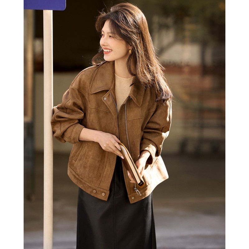 奥特莱斯大牌外贸清仓气质柔软麂皮绒短款外套女春秋百搭休闲夹克,淘宝优惠券,粉丝福利购,淘宝优惠卷