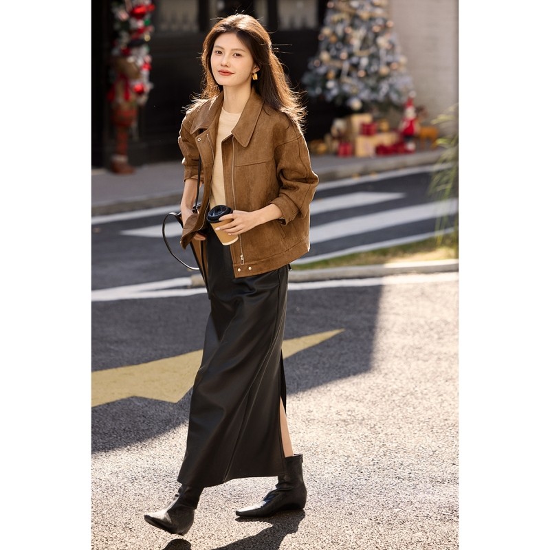 奥特莱斯大牌外贸清仓气质柔软麂皮绒短款外套女春秋百搭休闲夹克,淘宝优惠券,粉丝福利购,淘宝优惠卷