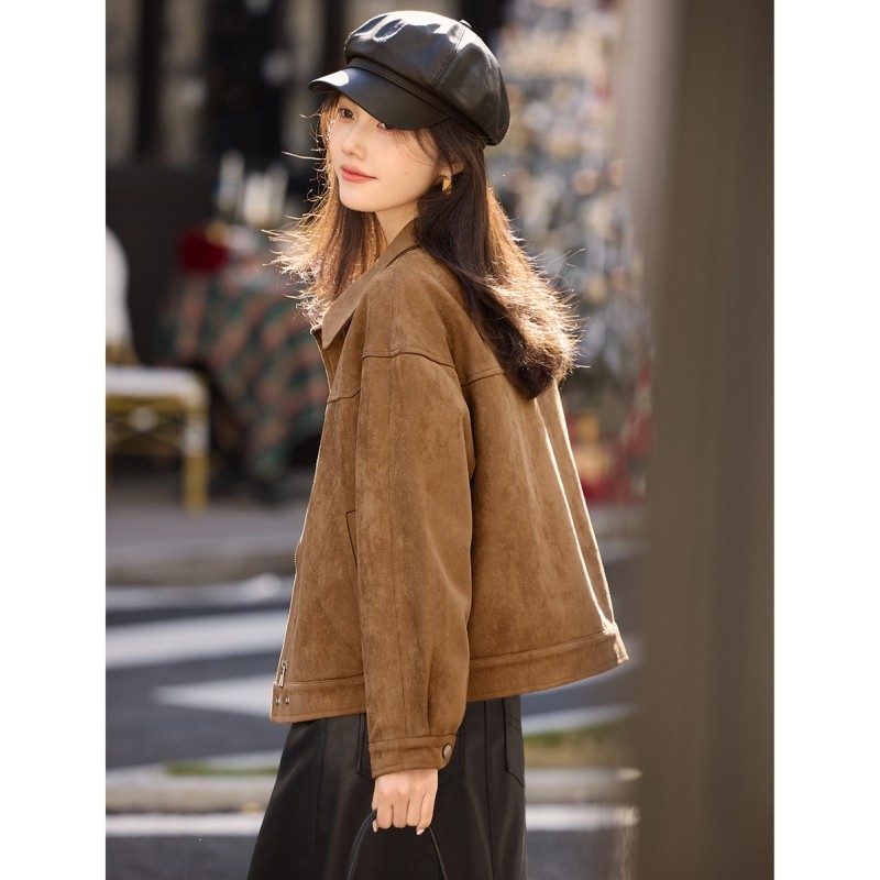 奥特莱斯大牌外贸清仓气质柔软麂皮绒短款外套女春秋百搭休闲夹克,淘宝优惠券,粉丝福利购,淘宝优惠卷