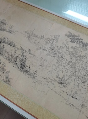 郎世宁 百骏图白描稿 书画工笔线描国画真迹微喷仿古复制手卷装饰