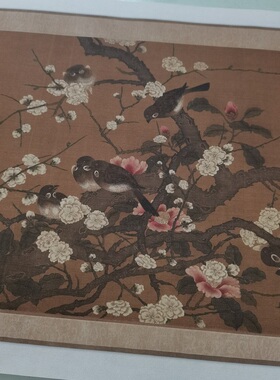 徐熙《梅花翠鸟》复古书画写生国画真迹微喷仿古画芯手卷装裱礼品