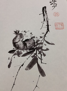 徐渭熟石榴图复古国画字画竖幅挂轴真迹高清微喷仿古复制品装饰画