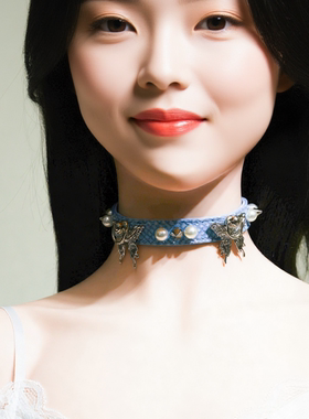 项圈定制刻字女m链子手工皮具K9蝴蝶结