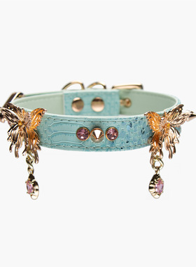 双蝴蝶蓝绿色蛇纹手作小众项圈choker亚文化puppy夜店定制刻字女m