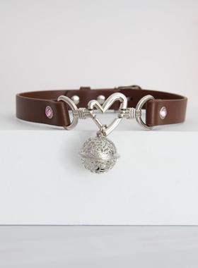 项圈定制刻字女m牵引绳定制刻字手工皮具黑色铃铛