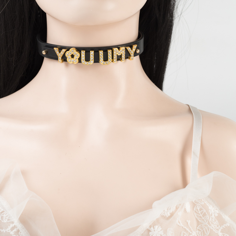 项圈定制刻字女m镶嵌手工皮具字母定做简约日常亚文化choker - 图2