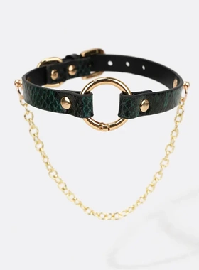 SM小众5色蛇皮纹个性项圈PU项链圆环链条choker调节时尚配饰