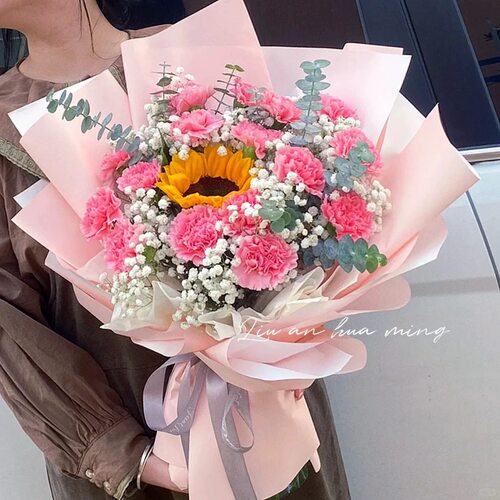 情人节兰州鲜花同城速递天水白银定西生日康乃馨抱抱桶玫瑰花束 - 图1