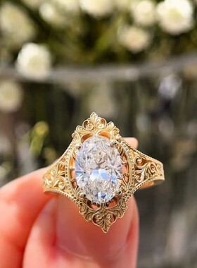 复古宫廷风椭圆形锆石戒指女新款