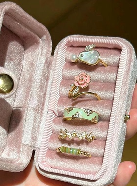 彩色珐琅蝴蝶戒指女开口可调节小