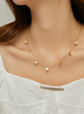 简约小众女双层项链ins钛钢饰品圆形吊坠冷淡风锁骨链高级感金色