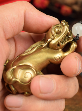 纯铜实心貔貅手把件随身工艺品