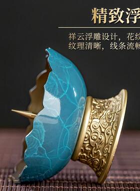 黄铜莲花酥油灯底座灯座蜡烛