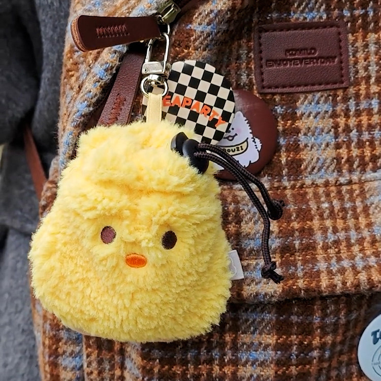 韩国livework可爱治愈系毛绒小鸡苹果AirPods1/2/3/4华为无线蓝牙耳机包抽绳束口小收纳包挂件口红唇膏零钱包,淘宝优惠券,粉丝福利购,淘宝优惠卷