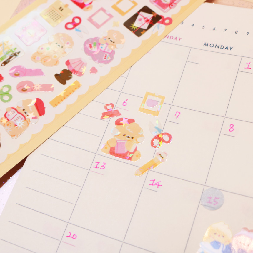 韩国pompomroom可爱镭射全息ins风卡通贴纸手账相片小卡DIY装饰贴 - 图0