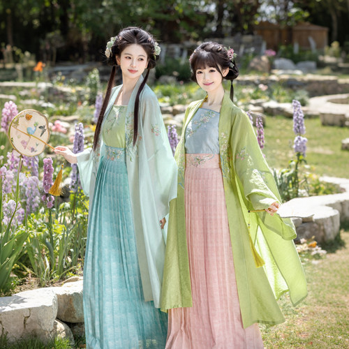 【重回汉唐几许芳华】改良吊带对襟长衫齐腰褶裙宋制汉服女款成人 - 图1
