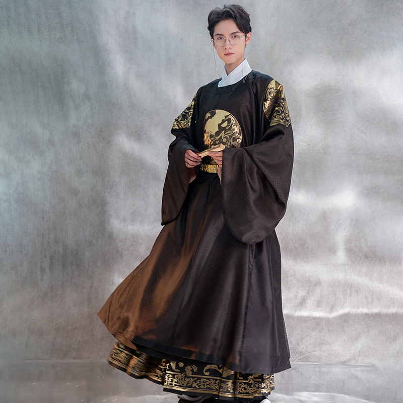 重回汉唐旗舰店重回汉唐弦月汉服男秋冬情侣款正品原创明制圆领长袍织金马面裙0