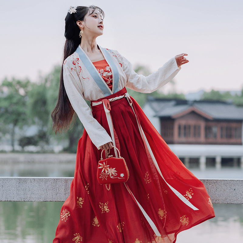 重回汉唐旗舰店重回汉唐皓月原创正品中国风汉服女齐腰襦裙吊带直领对襟衫春夏季1