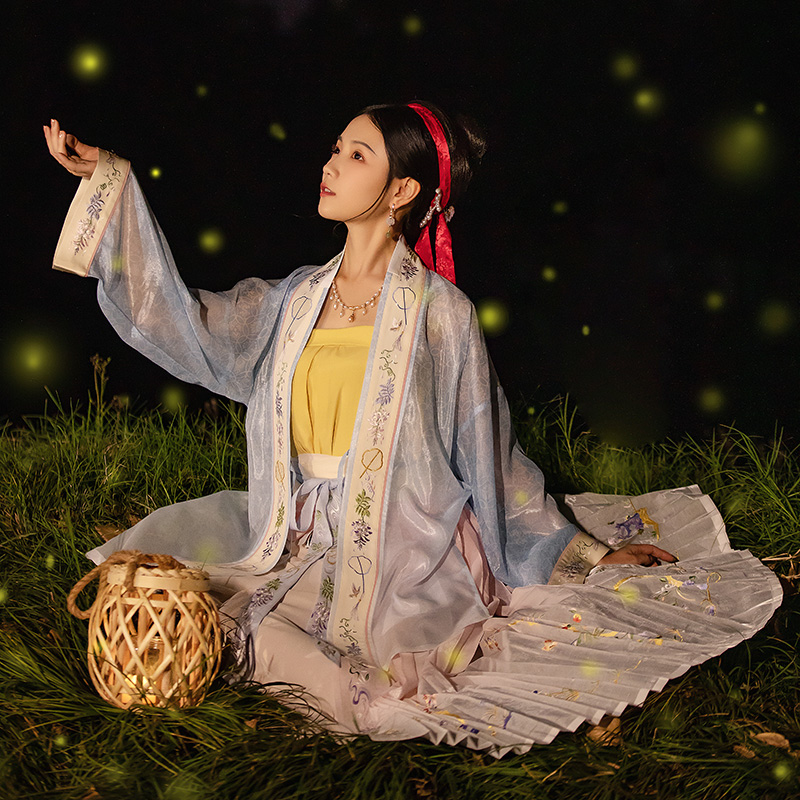 重回汉唐旗舰店重回汉唐月下影原创汉服女齐腰襦裙宋制百迭裙对襟长褙子宋袴夏季0