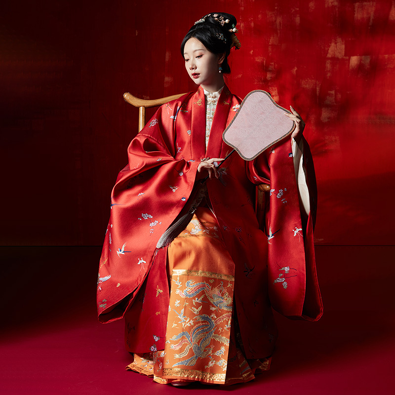 重回汉唐旗舰店重回汉唐鹃啼明制仿妆花披风秋冬季外套百搭大袖衫非古装汉服女1