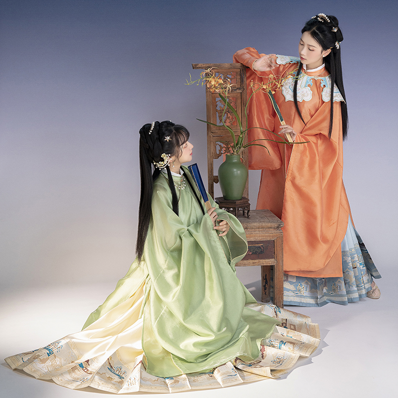 重回汉唐旗舰店重回汉唐望海潮汉服女正品原创明制马面裙立领对襟长衫云肩飘带1