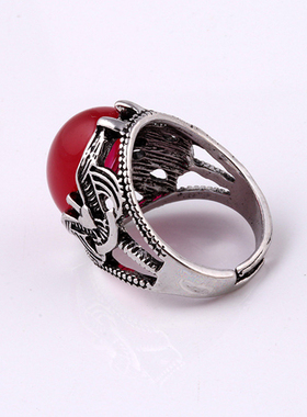 日韩版个性钛包邮戒指红宝石男士