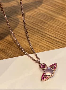 新品湖蓝色转动珠土星吊坠项链短款学生简约锁骨链颈链森系饰品女