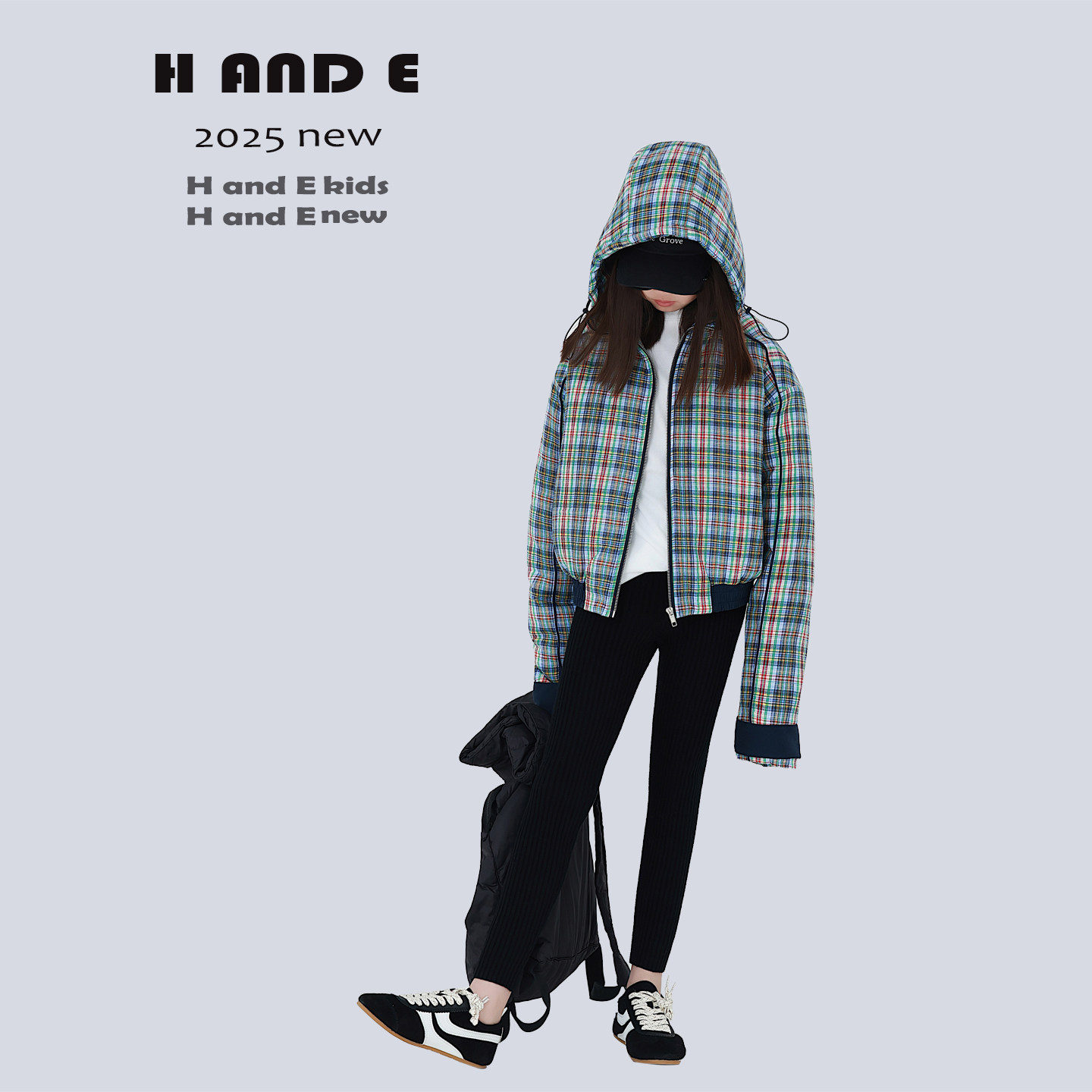 H AND E 原创童装25冬季保暖蓝橘格子连帽飞行员夹克棉服外套女童,淘宝优惠券,粉丝福利购,淘宝优惠卷