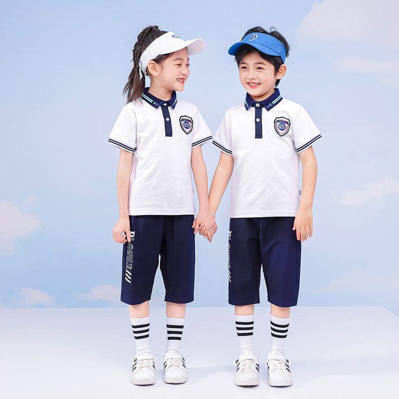 幼儿园园服运动短袖POLO领校服套装小学生班服夏装两件套毕业照服-图0