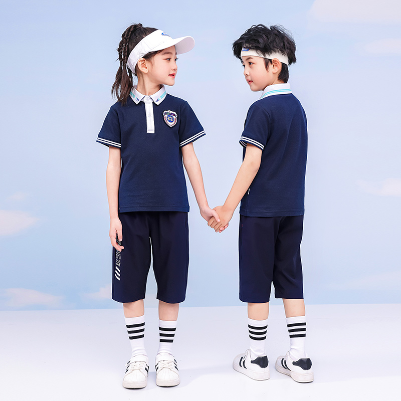 幼儿园园服运动短袖POLO领校服套装小学生班服夏装两件套毕业照服-图1