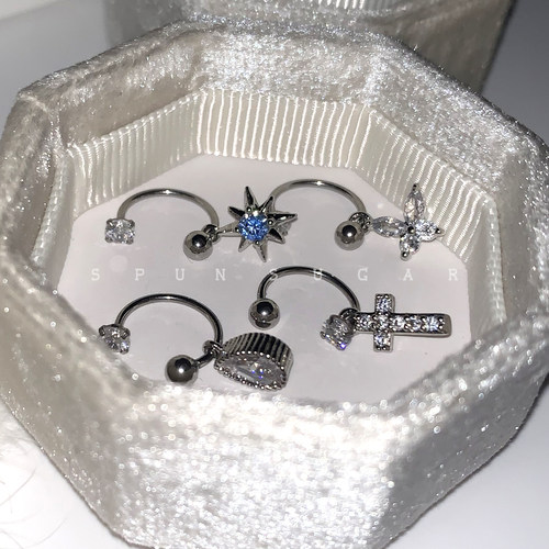 八星芒水滴锆石耳骨环U形马蹄环钛钢十字架蝴蝶耳骨钉养耳洞耳环 - 图3