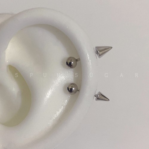 圆球锥形铆钉小恶魔耳骨钉s925纯银尖头朋克风拧螺丝耳廓钉软骨钉 - 图1