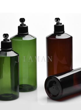 300ml500ml毫升斜肩绿色PET塑料分装瓶叮当盖挤压瓶洗手液乳液瓶