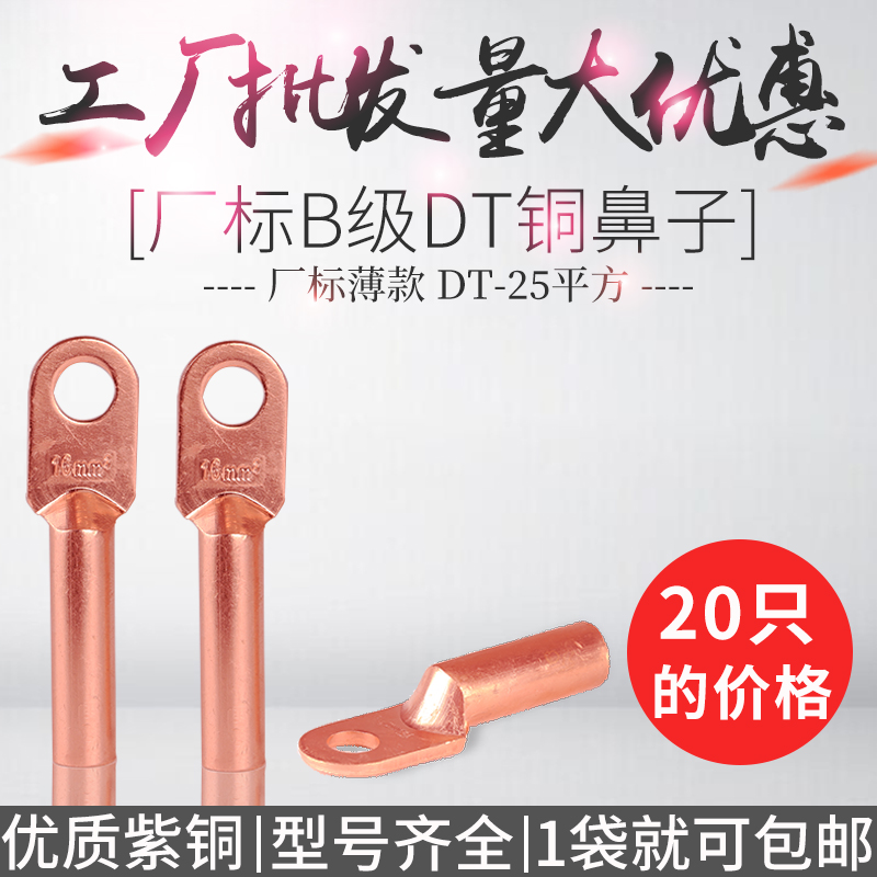 DT銅鼻子25平方 電纜銅接頭 銅線鼻子 銅線耳 銅接線端子 廠標B級