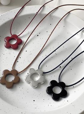 红色花朵吊坠项链秋冬百搭