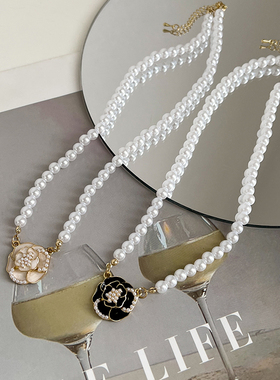 山茶花珍珠款项链女轻奢