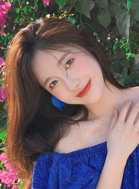 克莱因蓝圆圈纯银耳环女