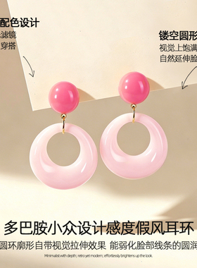 粉色圈圈耳环女轻奢高级独特漂亮