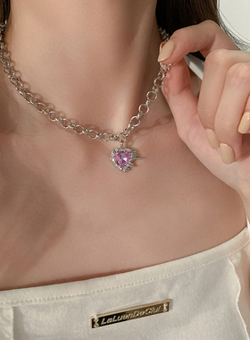 ins嘻哈紫水晶爱心项链