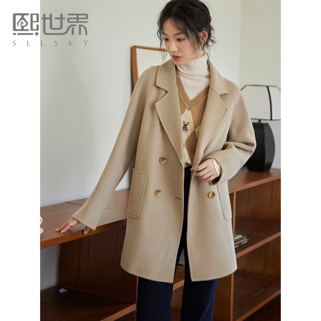 熙世界全羊毛大衣女秋冬新款中长款西装领羊绒呢子外套美拉德穿搭