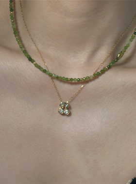 安小柏 出口单 法国法式小樱桃锆石水晶项链 高保色18k镀金锁骨链