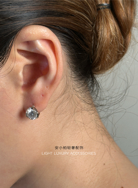 安小柏 闪！2克拉莫桑石耳圈s925银高碳钻耳钉耳环耳扣简约女百搭