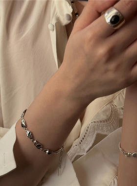 安小柏◆韩国高级感小众轻奢通体925纯银质感耳环潮黑色滴釉手链