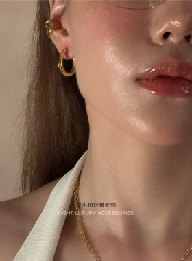 安小柏 推荐！s925银耳圈素圈亮面耳扣耳环韩国GAWON同款女高级感
