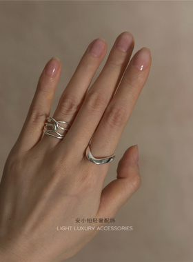 安小柏 通体s925纯银戒指 ins简约交错V字形戒指小众设计简约高级