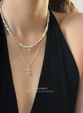 安小柏 实惠又好戴 自留日常随手版铜制双层星星闪亮锁骨链项链女