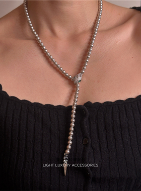 安小柏◆自制高级感晚宴韩国高亮人工珍珠灵蛇微镶锆石项链毛衣链