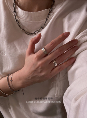 安小柏◆手工通体925纯银 做旧男女款暗黑戒指情侣戒指古法传统戒