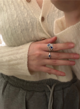 韩国925纯银开口戒指青金石叠带