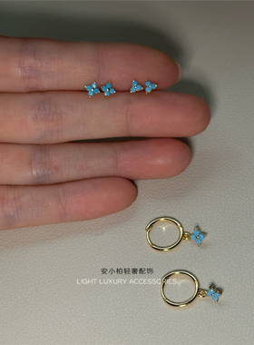 S925银四叶铃兰花多耳洞叠戴耳环